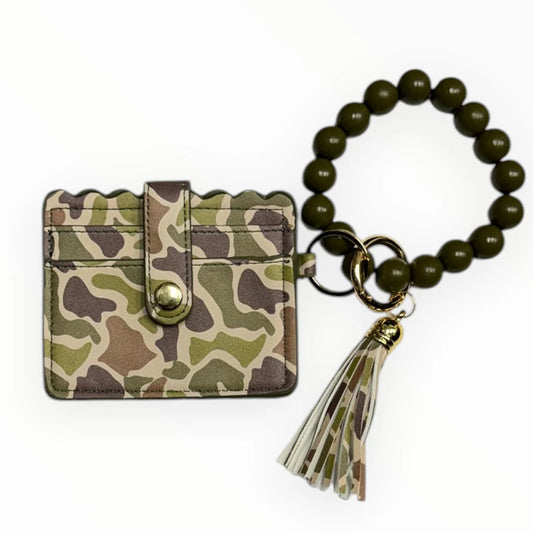 Beaded Wristlet Camo ID Wallet Dark Camo