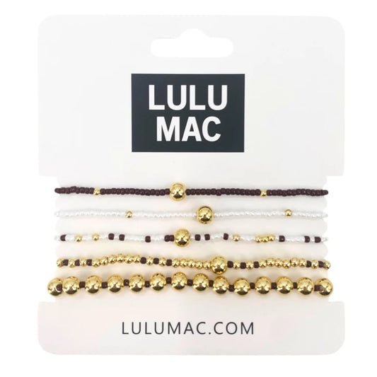 Lulu Mac 5 Stack Bracelet Maroon White