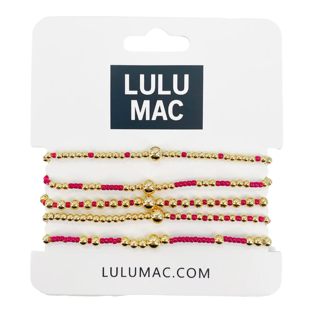 Lulu Mac 5 Stack Bracelet Gold Red