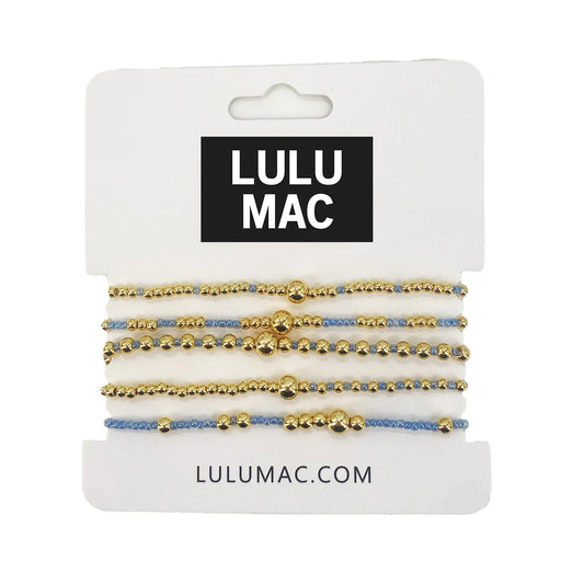 Lulu Mac 5 Stack Bracelet Gold Lt Blue