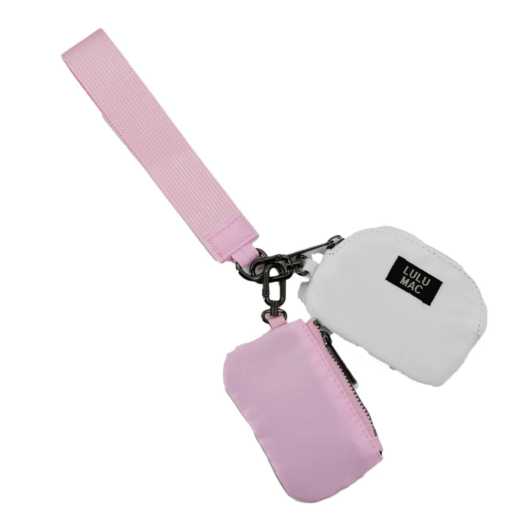 Lulu Mac Double Pouch Wristlet Pink/White