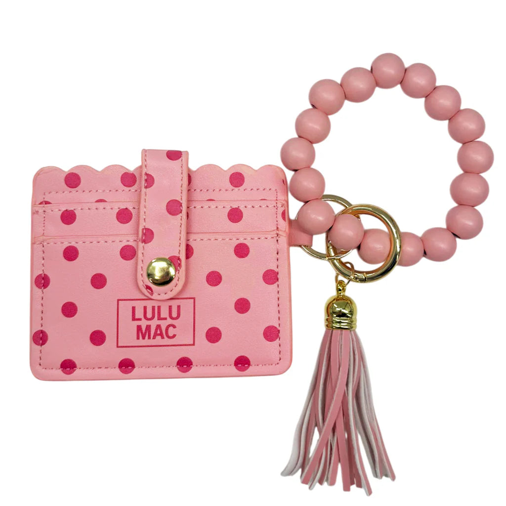 Beaded Wristlet Pink ID Wallet Hot Pink Dots