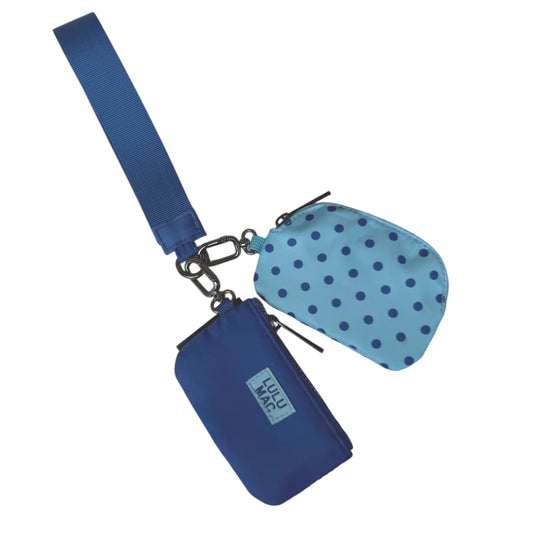 Lulu Mac Double Pouch Wristlet Blue/ Navy Dots