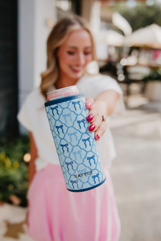 Slim Can Koozie Blue Bows
