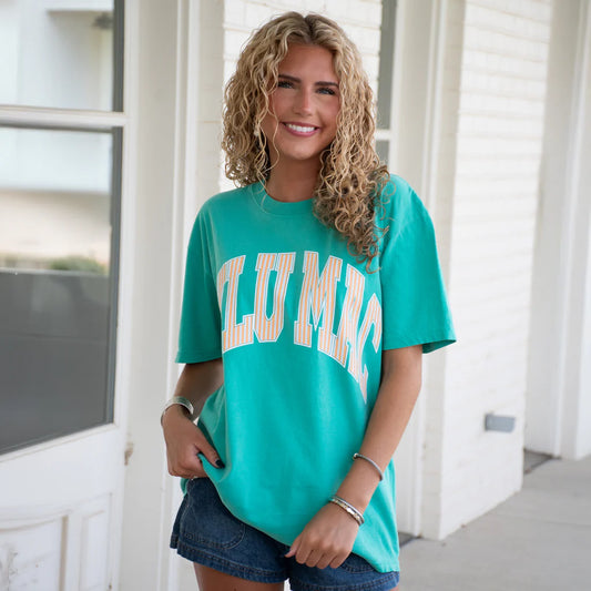 Lulu Mac T-Shirt Island Green Stripe Cream Sickle