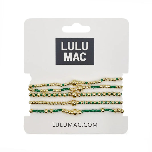 Lulu Mac 5 Stack Bracelet Gold Green