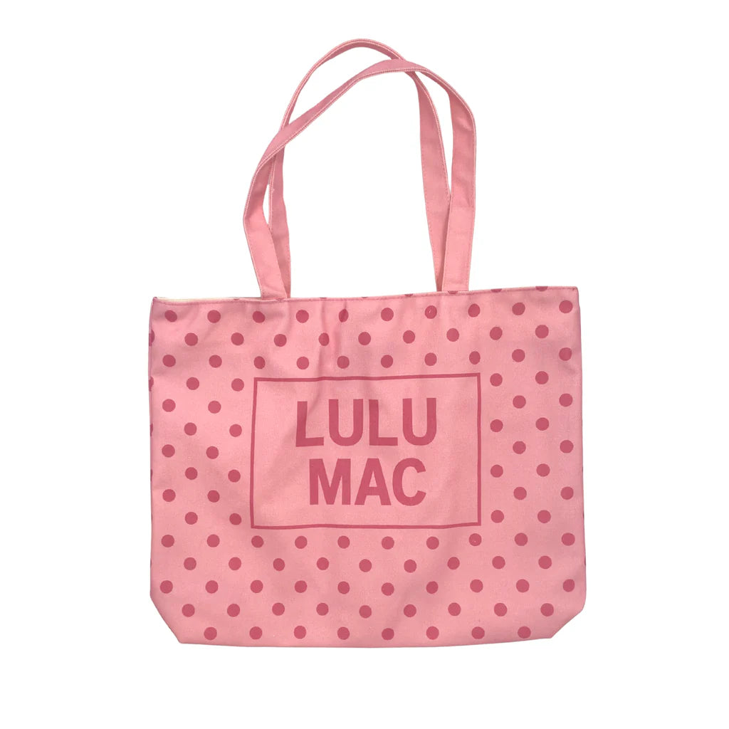 Lulu Mac Canvas Tote Light Pink Hot Pink Dot