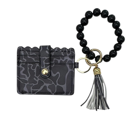 Beaded Wristlet Camo ID Wallet Black Camo