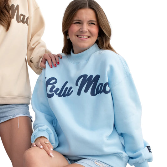 Lulu Mac Script Mockneck Blue/ Navy Puff