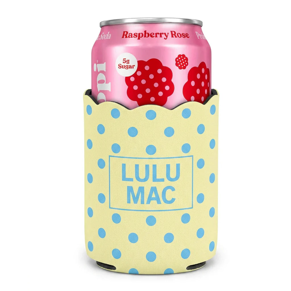 Lulu Mac Yellow Koozie Blue Dots
