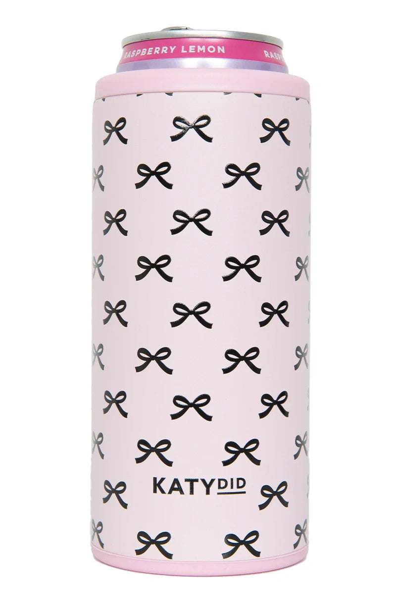 Slim Can Koozie Pink with Black Bows