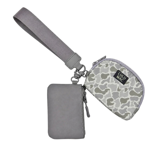 Lulu Mac Double Pouch Wristlet Grey/ White Camo