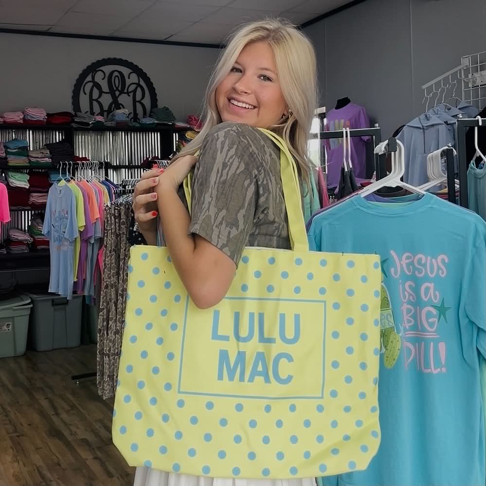 Lulu Mac Canvas Tote Yellow Blue Dot