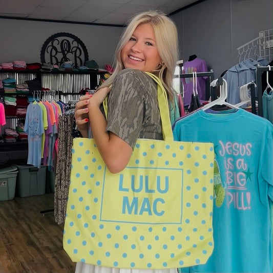Lulu Mac Canvas Tote Yellow Blue Dot