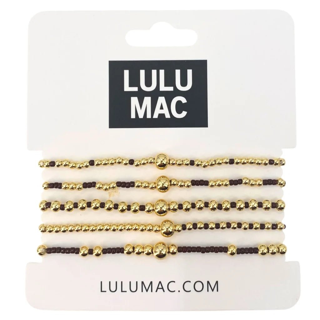 Lulu Mac 5 Stack Bracelet Gold Maroon