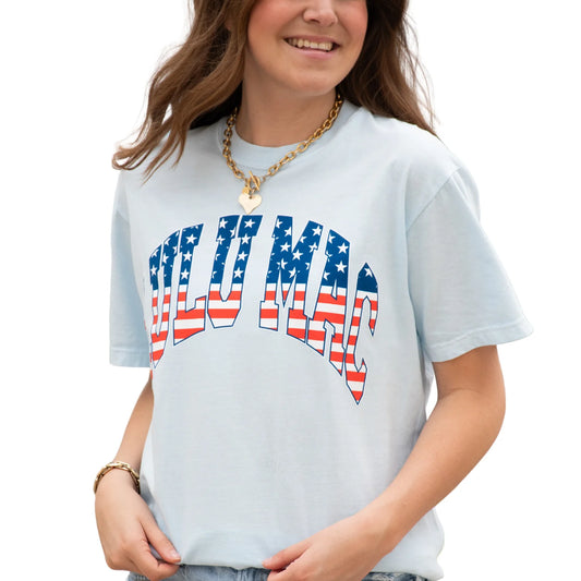 Lulu Mac T-Shirt Light Blue Stars and Stripes
