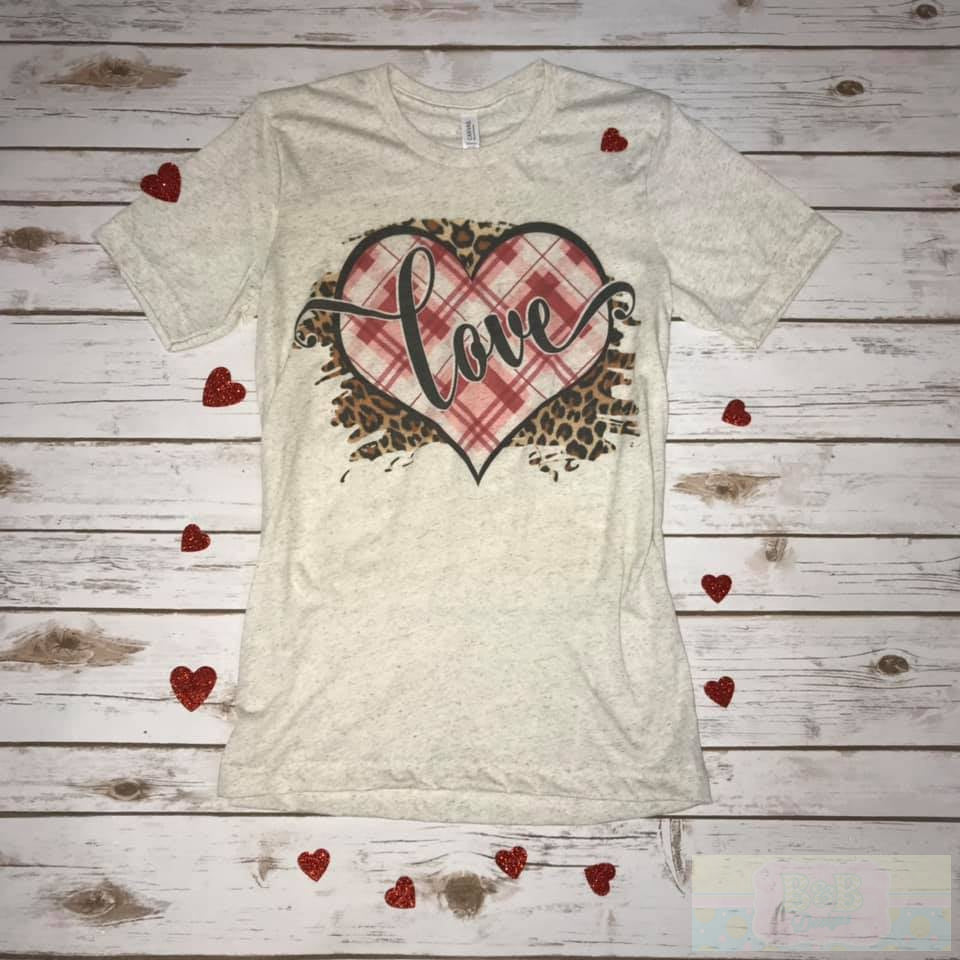 Plaid Hearts Love Short Sleeve Valentine's Day T-Shirt