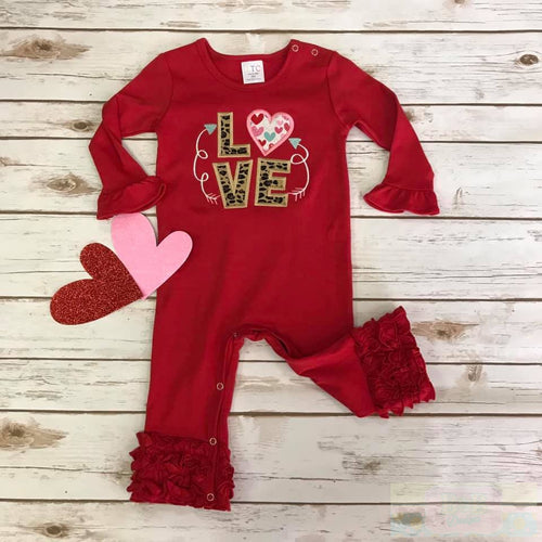 Love Long Sleeve Ruffle Valentine's Day Romper