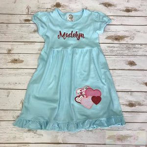 Hearts Applique Valentine's Day Ruffle Dress