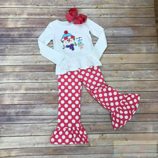 Girl's Snowman Ruffle Long Sleeve Pant Set