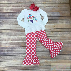 Girl's Snowman Ruffle Long Sleeve Pant Set