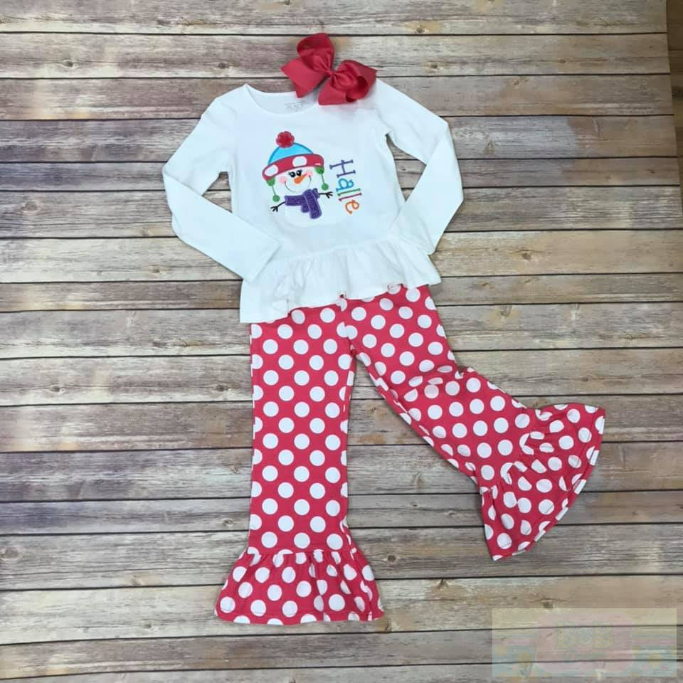 Girl's Snowman Ruffle Long Sleeve Pant Set
