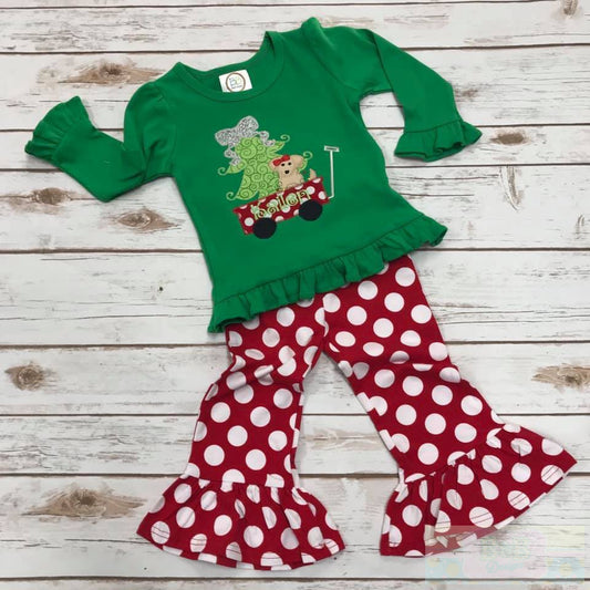 Girl's Christmas Ruffle Long Sleeve Pant Set