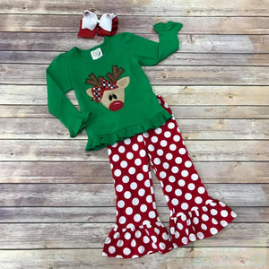 Girl's Christmas Ruffle Long Sleeve Pant Set