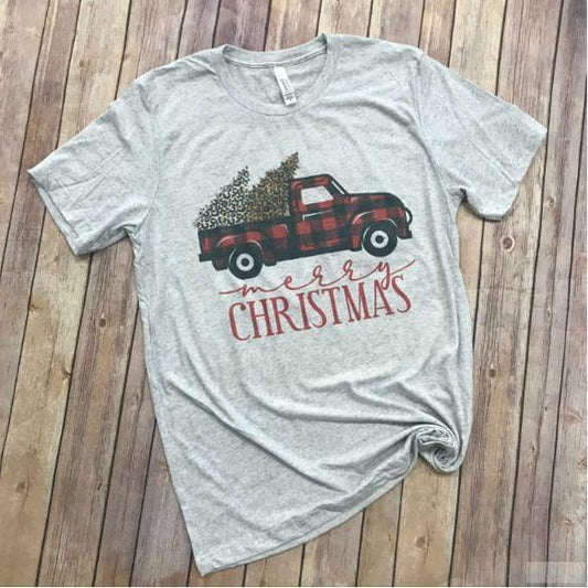Buffalo Plaid and Leopard Merry Christmas Short Sleeve T-Shirt