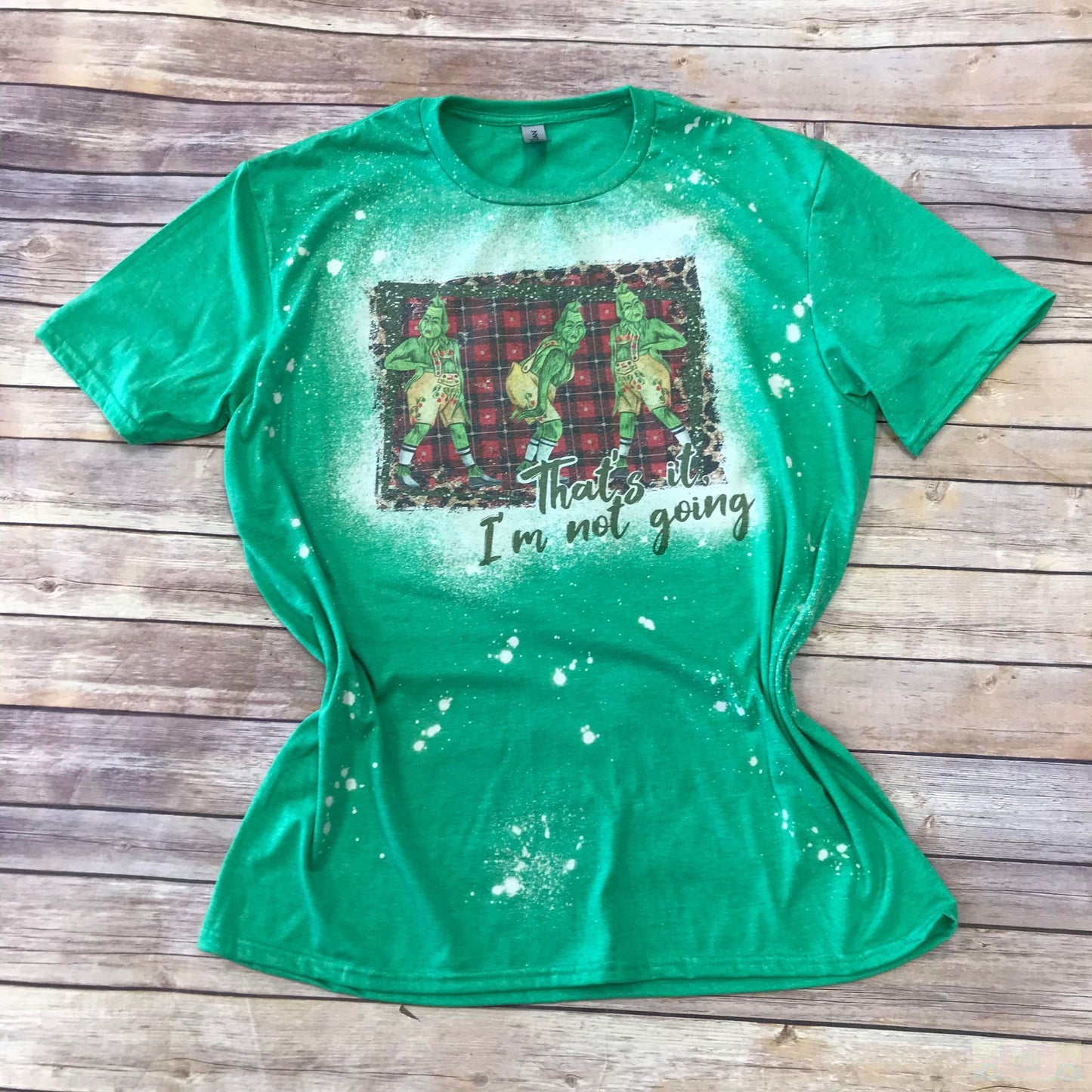 Grinch Not Going Christmas Short Sleeve Bleached T-Shirt
