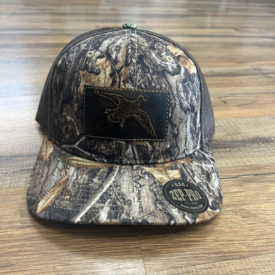 ZEP-PRO Trucker Hat RT Camo/Brown Leather Patch Mallard