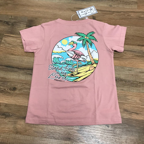 Kids' Stand Firm in the Lord Short Sleeve Pocket Tee - Rose
