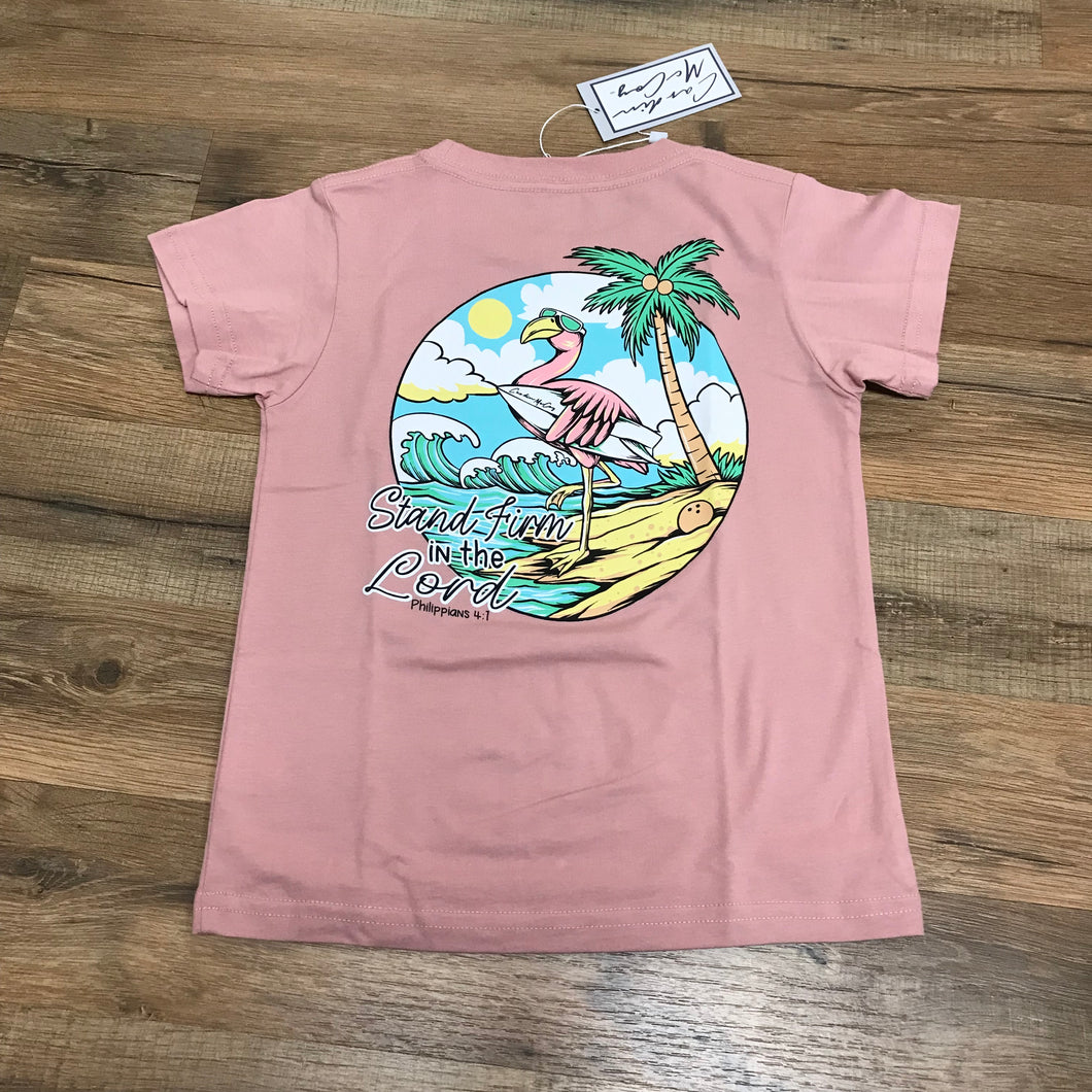 Kids' Stand Firm in the Lord Short Sleeve Pocket Tee - Rose
