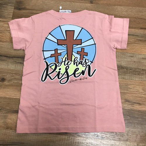 Kids' He Has Risen Short Sleeve Pocket Tee- Rose Tan