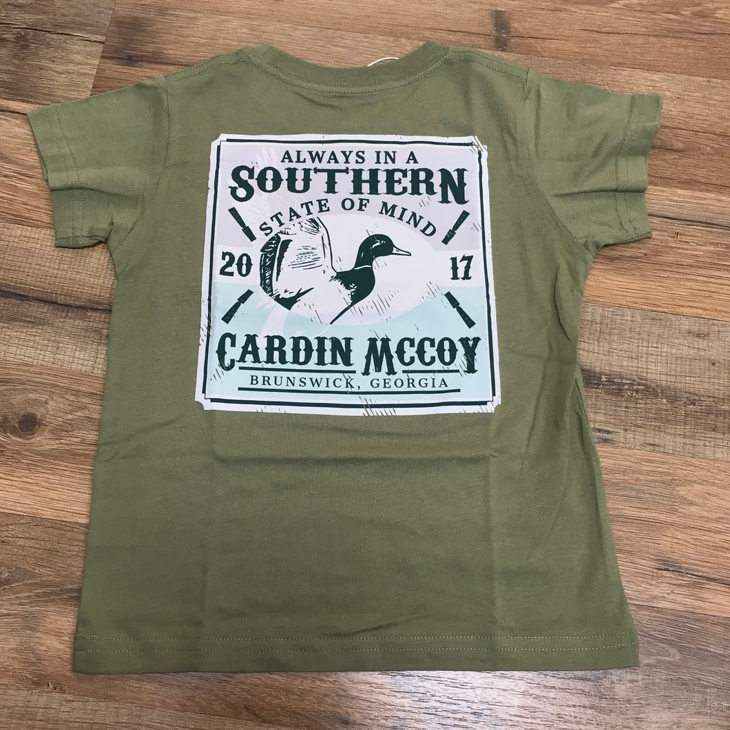 Kids' Southern State of Mind Duck Short Sleeve Pocket Tee- Light Olive
