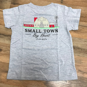 Kids' Small Town Big Heart Short Sleeve Pocket Tee- Heather Gray