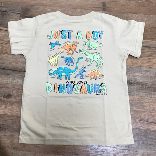 Kids' Boy Who Loves Dinosaurs Short Sleeve Pocket Tee- Tan