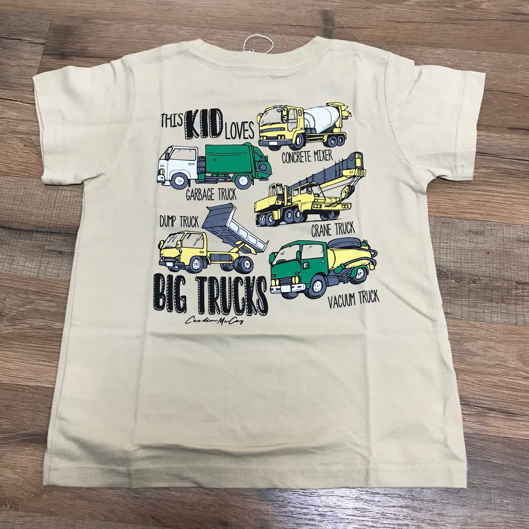 Kids' Loves Big Trucks Short Sleeve Pocket Tee- Tan