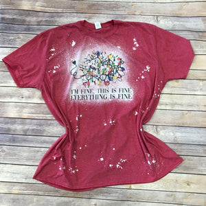 I'm Fine!  It's Fine!  Everything is Fine! Christmas Short Sleeve Bleached T-Shirt
