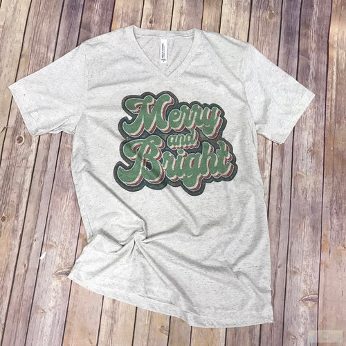 Retro Merry & Bright Christmas Short Sleeve T-Shirt