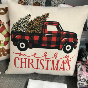 Merry Christmas Truck Pillow Cover - Square