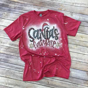 Santa's Favorite Christmas Short Sleeve Bleached T-Shirt