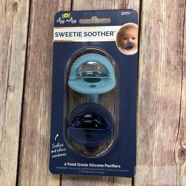 Itzy Ritzy Sweetie Soother Pacifier Set- Robin Egg Blue & Navy Cables