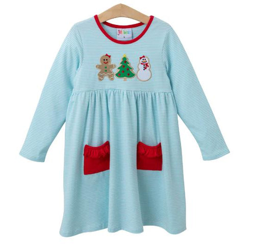 Christmas Cookie Applique Dress- Jellybean