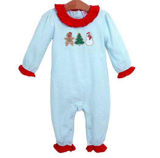 Christmas Cookie Applique Ruffle Romper- Jellybean