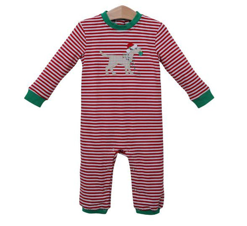 Christmas Puppy Applique Romper- Jellybean