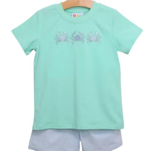 Crab Embroidery Short Set- Jellybean
