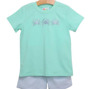 Crab Embroidery Short Set- Jellybean