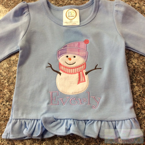 Snowman Ruffle Long Sleeve Toddler Shirt