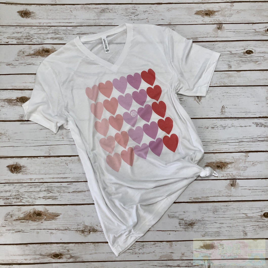 Ombre Hearts Monogram Short Sleeve T-Shirt